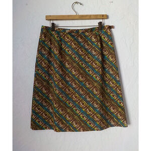 Valerie Stevens Brown Floral A-Line Casual Skirt Women 10 Preppy Festival Boho